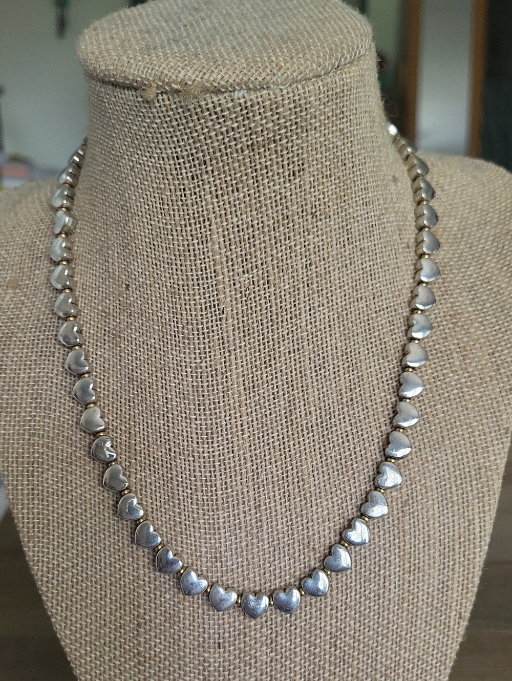 Handmade Silver and Gold Beaded Heart Link Necklace
